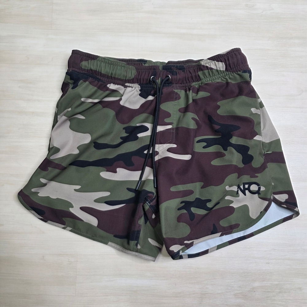 NFQ Men Small Woodland Camo Training Lined Shorts Scalloped Hem Gym